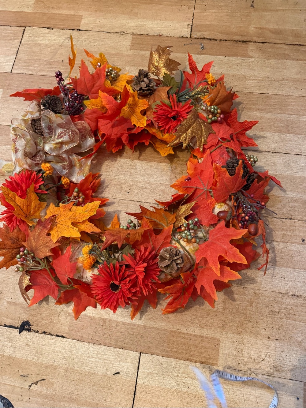 Autumn Harvest Fall Leaf Wreath Orange festive vibrant floral accents wall decor